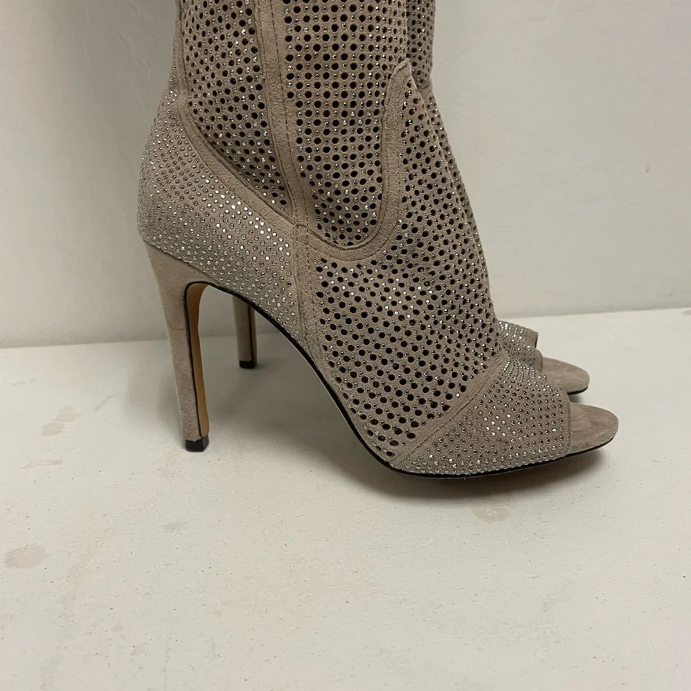 VINCE CAMUTO Kamorina Rhinestone‎ Suede Over the Knee Peep Toe Boot Size 6M/36
